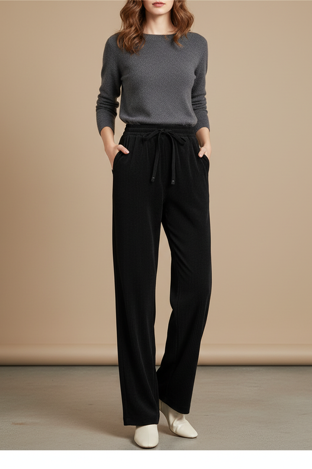 Pantalon Velours Cotelé Femme Noir - Cordé