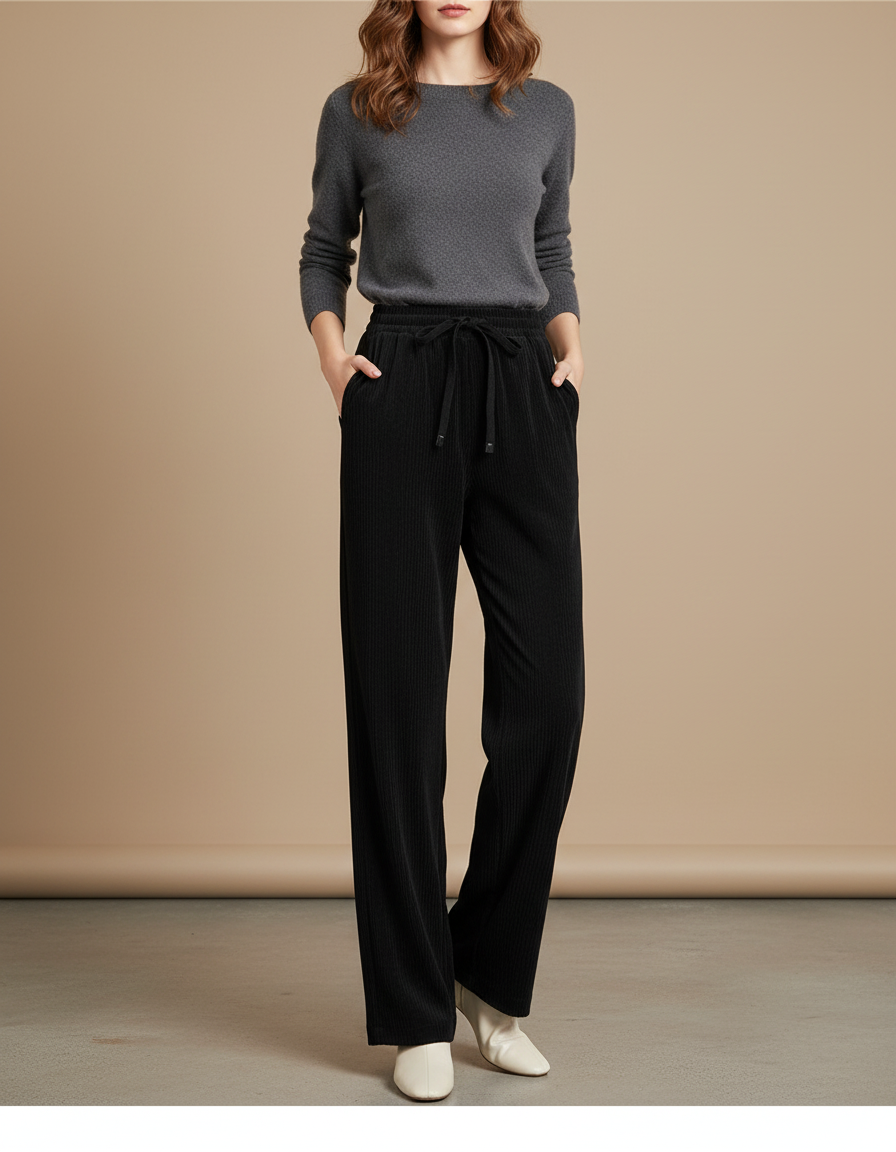 Pantalon Velours Cotelé Femme Noir - Cordé