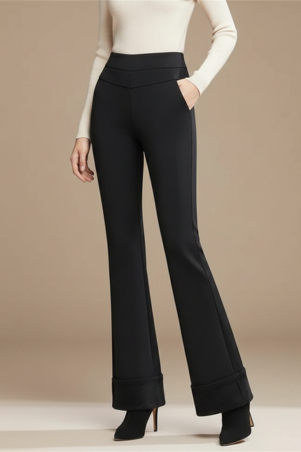 Pantalon Flare Noir Taille Haute - Gabardine
