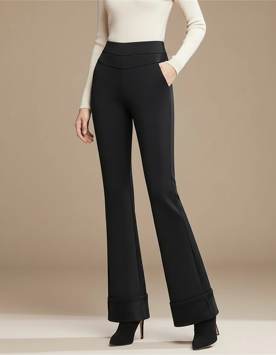 Pantalon Flare Noir Taille Haute - Gabardine