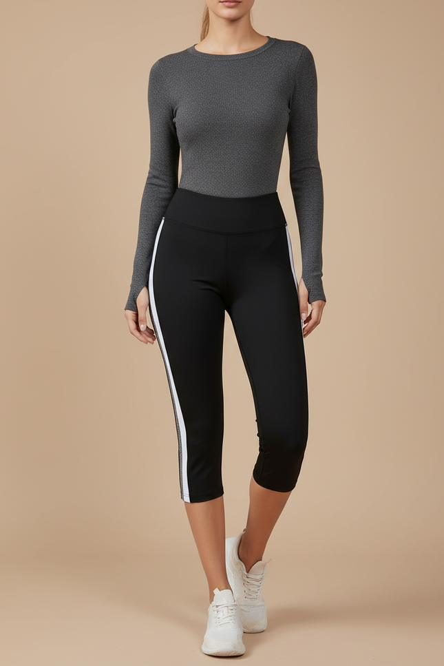 Pantalon Noir Capri Yoga Fitness Sport Femme - Polyester
