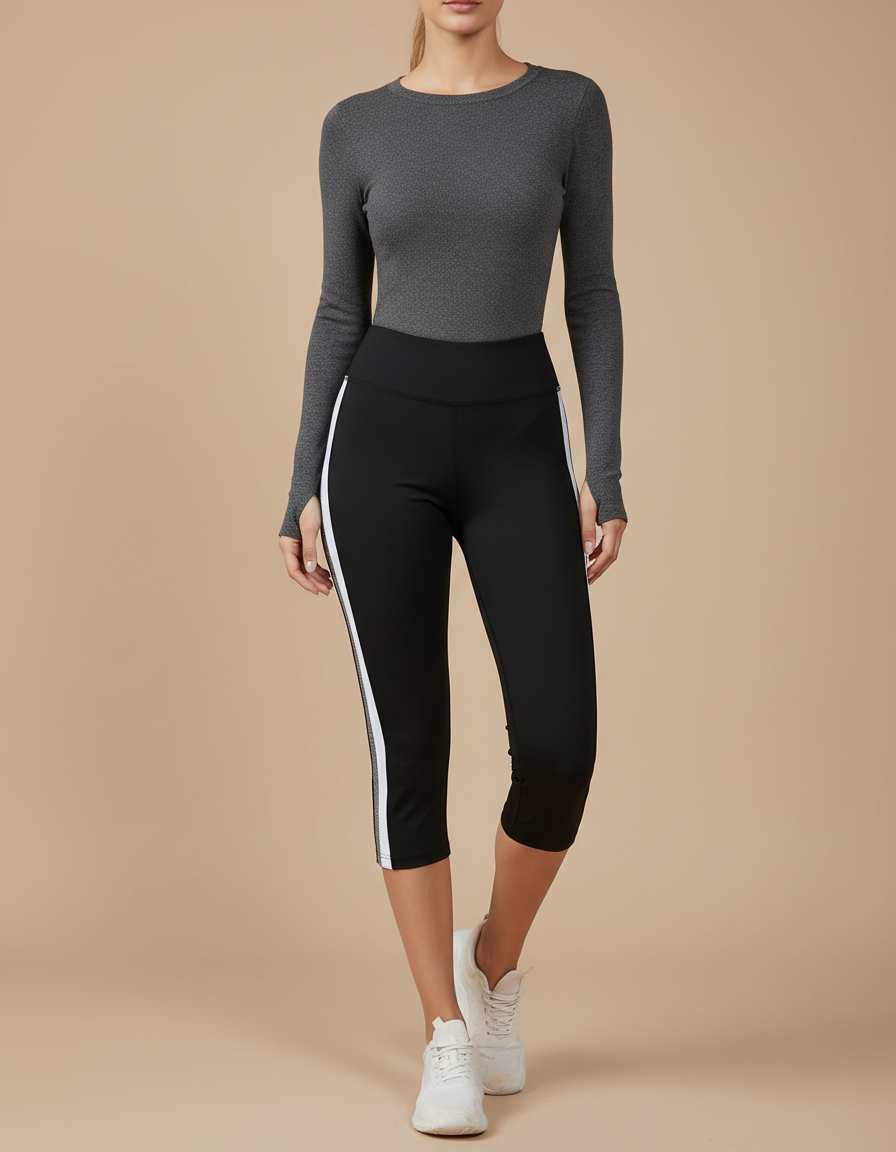 Pantalon Noir Capri Yoga Fitness Sport Femme - Polyester