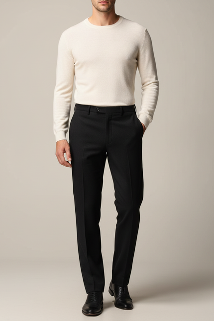 Pantalon Noir Droit Rayé Élégant Homme - Gabardine