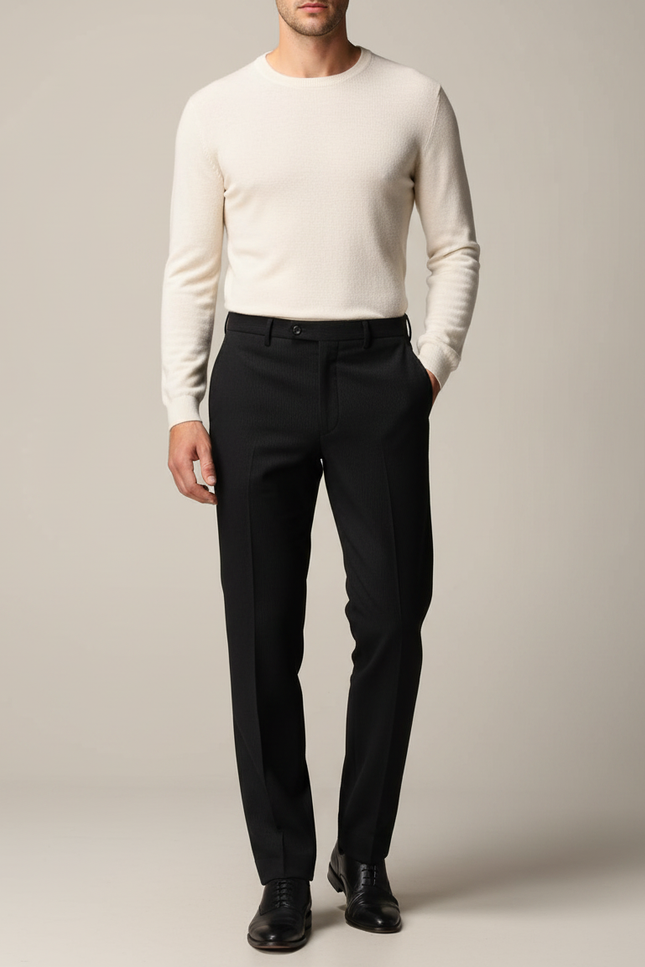 Pantalon Noir Droit Rayé Élégant Homme - Gabardine