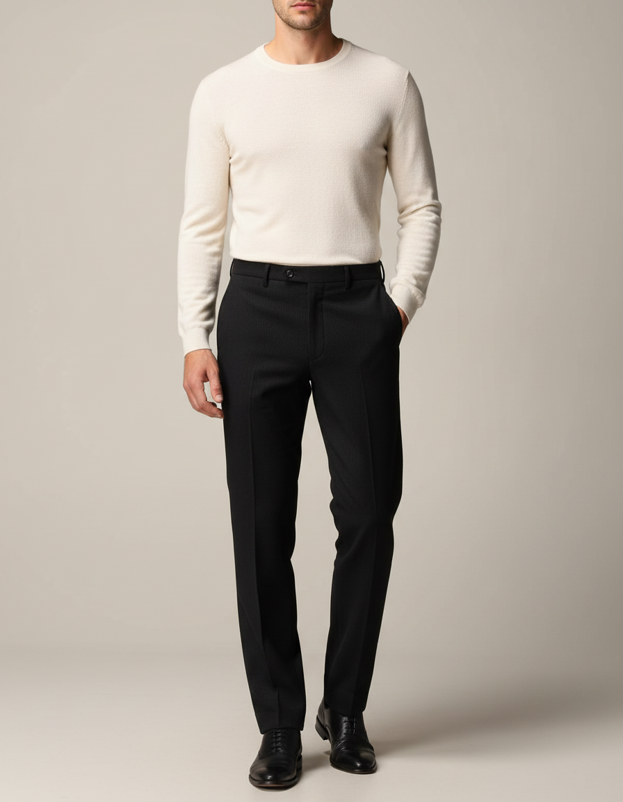 Pantalon Noir Droit Rayé Élégant Homme - Gabardine