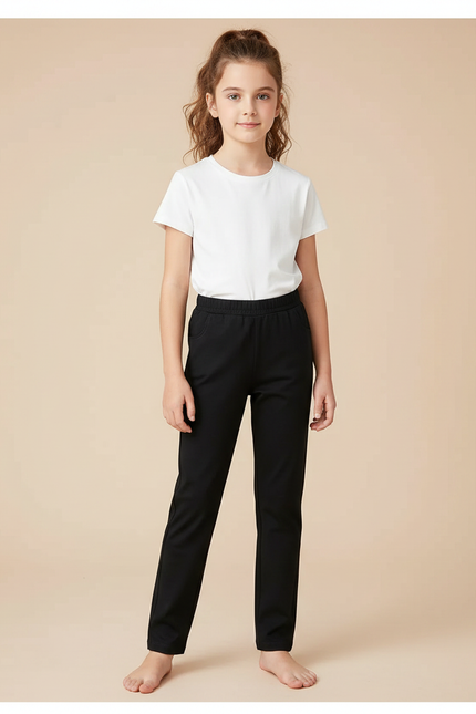 Pantalon Noir Enfant Décontracté Simple Uni - Molleton