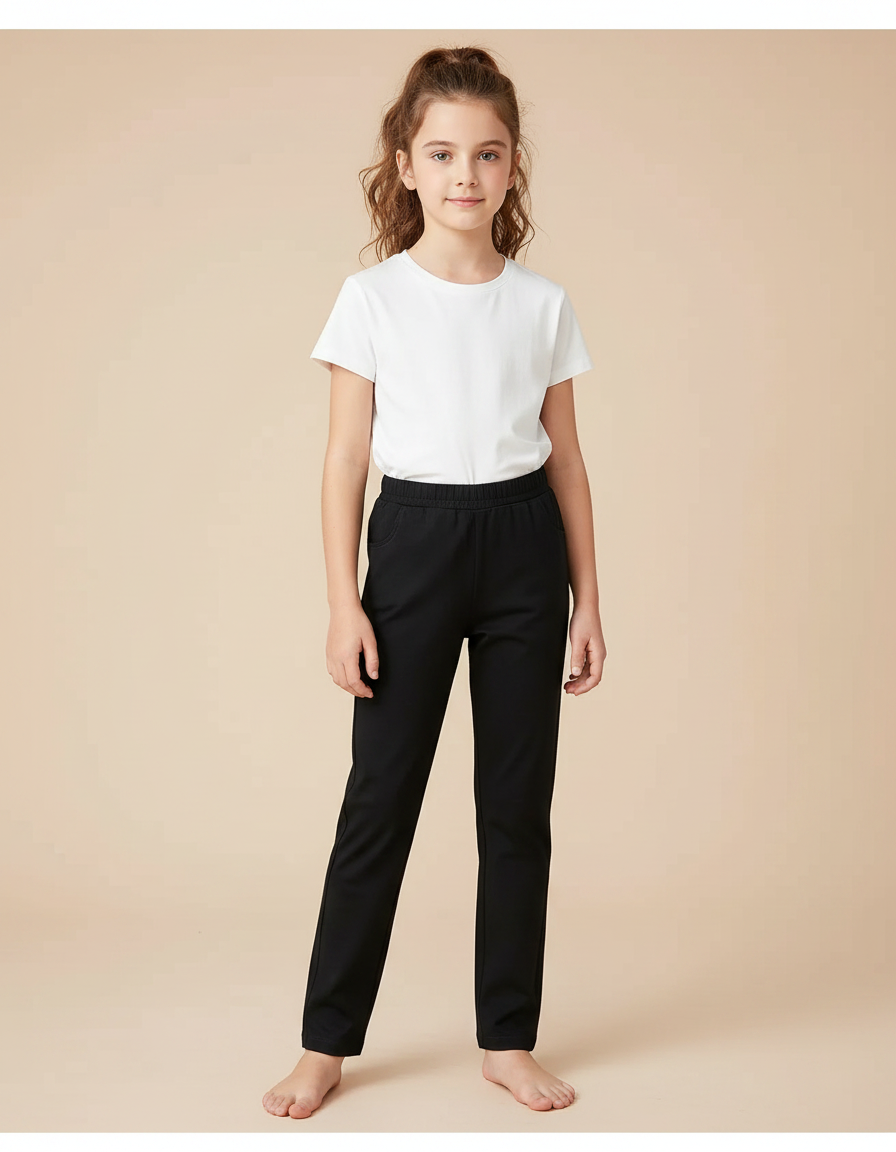 Pantalon Noir Enfant Décontracté Simple Uni - Molleton