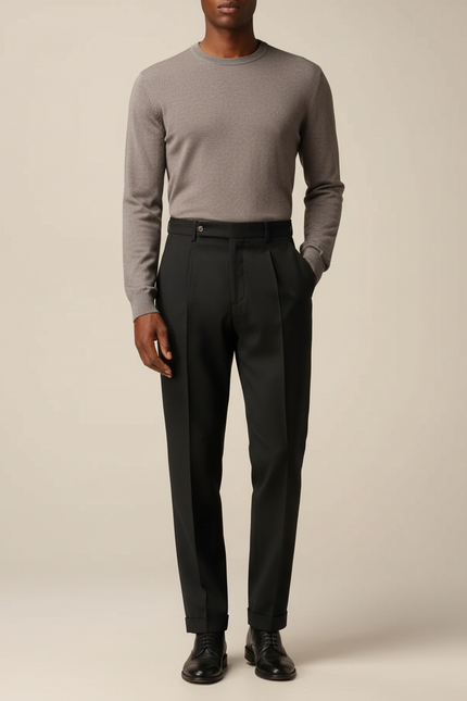 Pantalon Noir Plissé Droit Habillé Homme Élégant - Gabardine