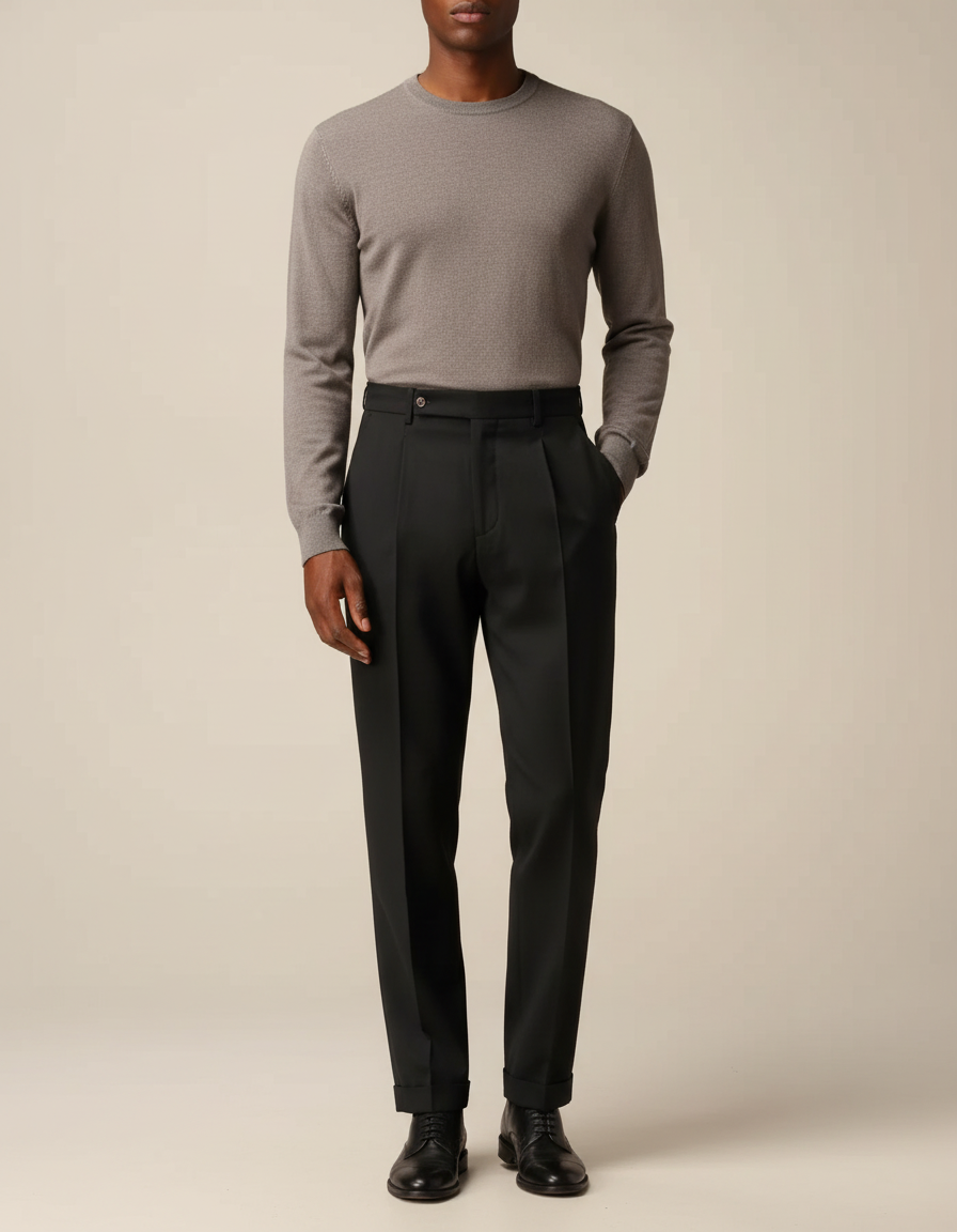 Pantalon Noir Plissé Droit Habillé Homme Élégant - Gabardine