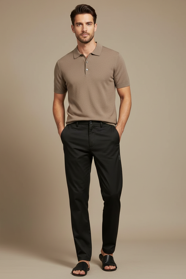 Pantalon Noir Homme Décontracté Ajusté Élégant Léger - Polyester