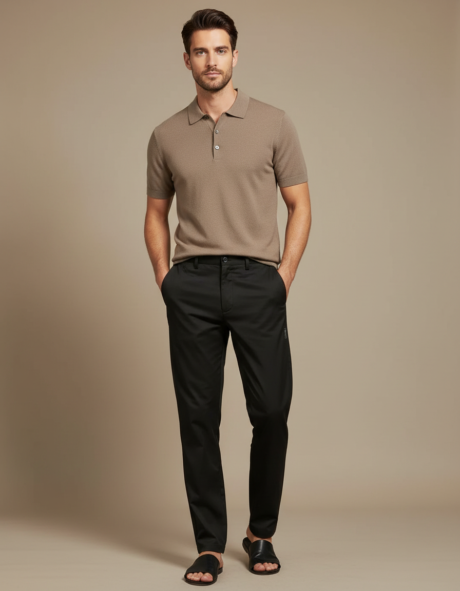 Pantalon Noir Homme Décontracté Ajusté Élégant Léger - Polyester