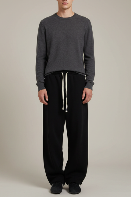 Pantalon Noir Ample Décontracté Cordon Sportswear Homme - Molleton