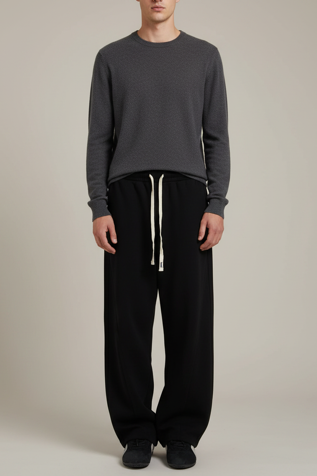 Pantalon Noir Ample Décontracté Cordon Sportswear Homme - Molleton