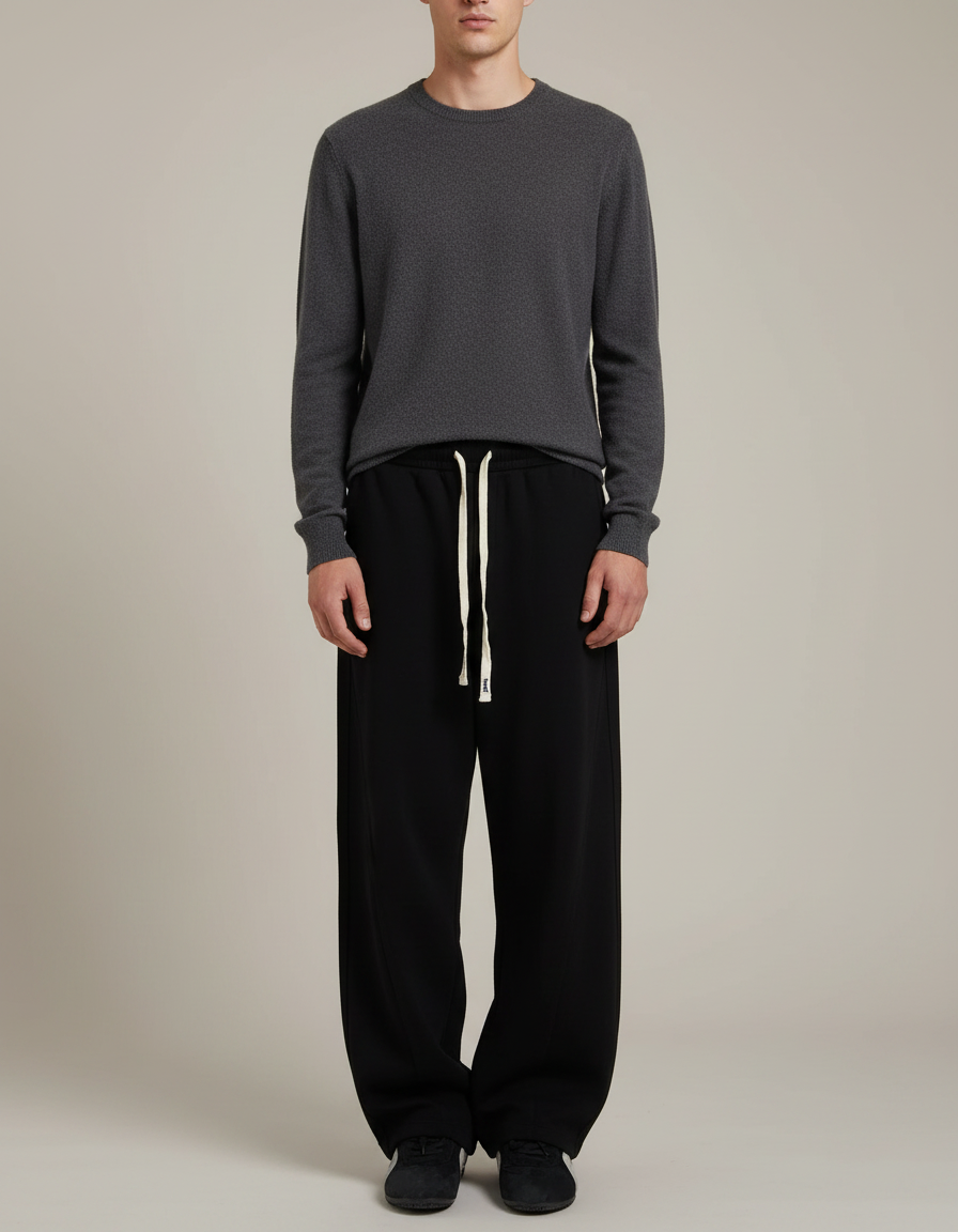 Pantalon Noir Ample Décontracté Cordon Sportswear Homme - Molleton