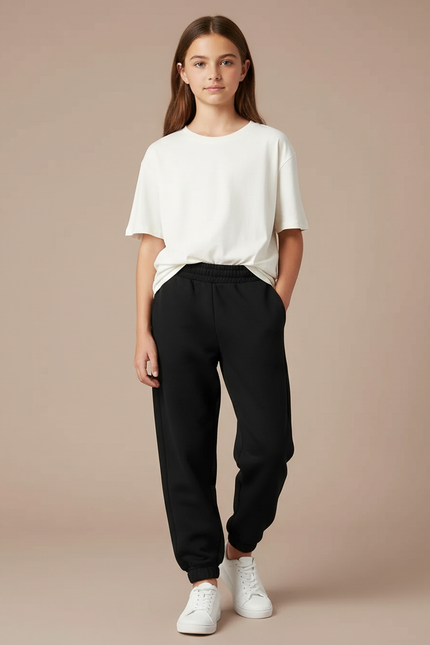 Pantalon Noir Ample Molleton Enfant Décontracté