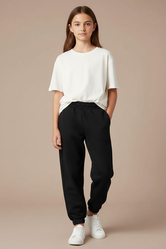 Pantalon Noir Ample Molleton Enfant Décontracté