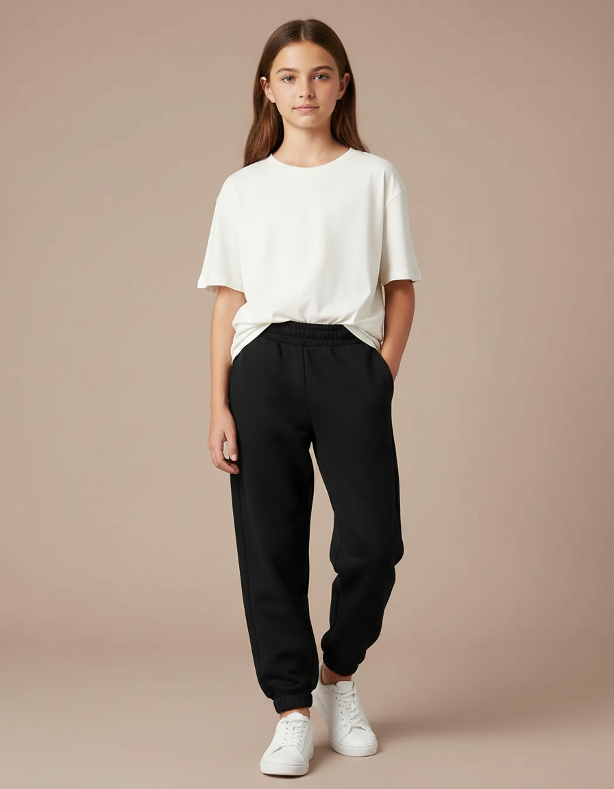 Pantalon Noir Ample Molleton Enfant Décontracté