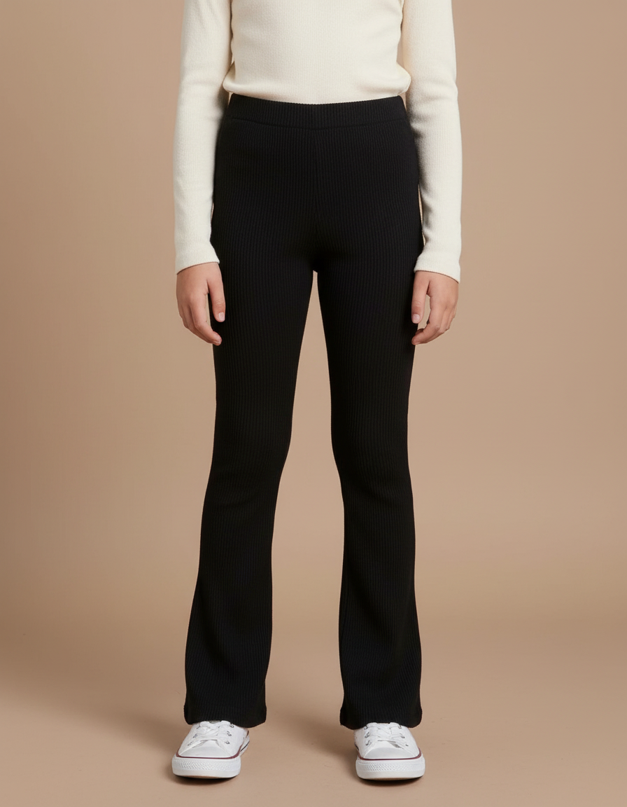 Pantalon Noir Évasé Côtelé Confortable Enfant - Maille
