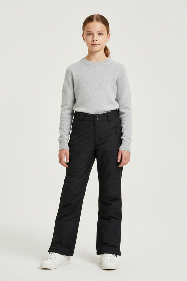 Pantalon Noir Ski Imperméable Enfant Hiver Matelassé - Polyester