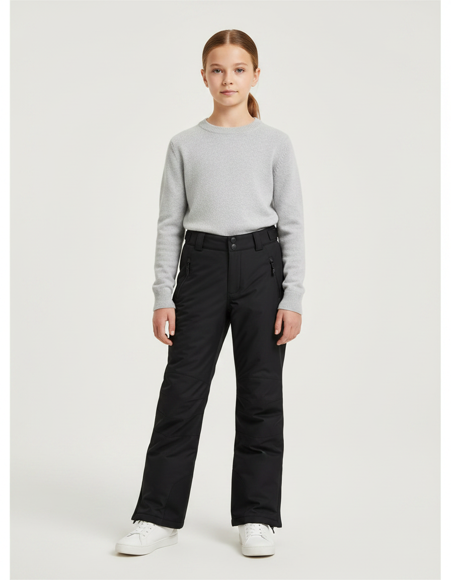 Pantalon Noir Ski Imperméable Enfant Hiver Matelassé - Polyester