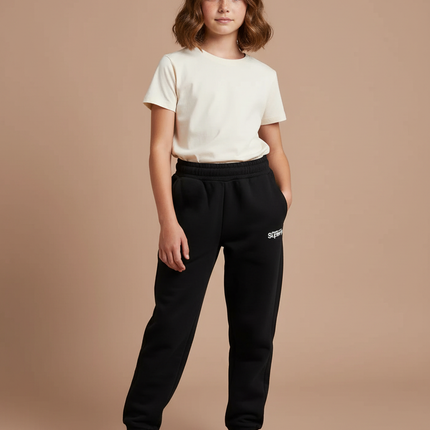 Pantalon Noir Molletonné Enfant Décontracté Sport Imprimé
