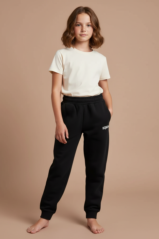 Pantalon Noir Molletonné Enfant Décontracté Sport Imprimé