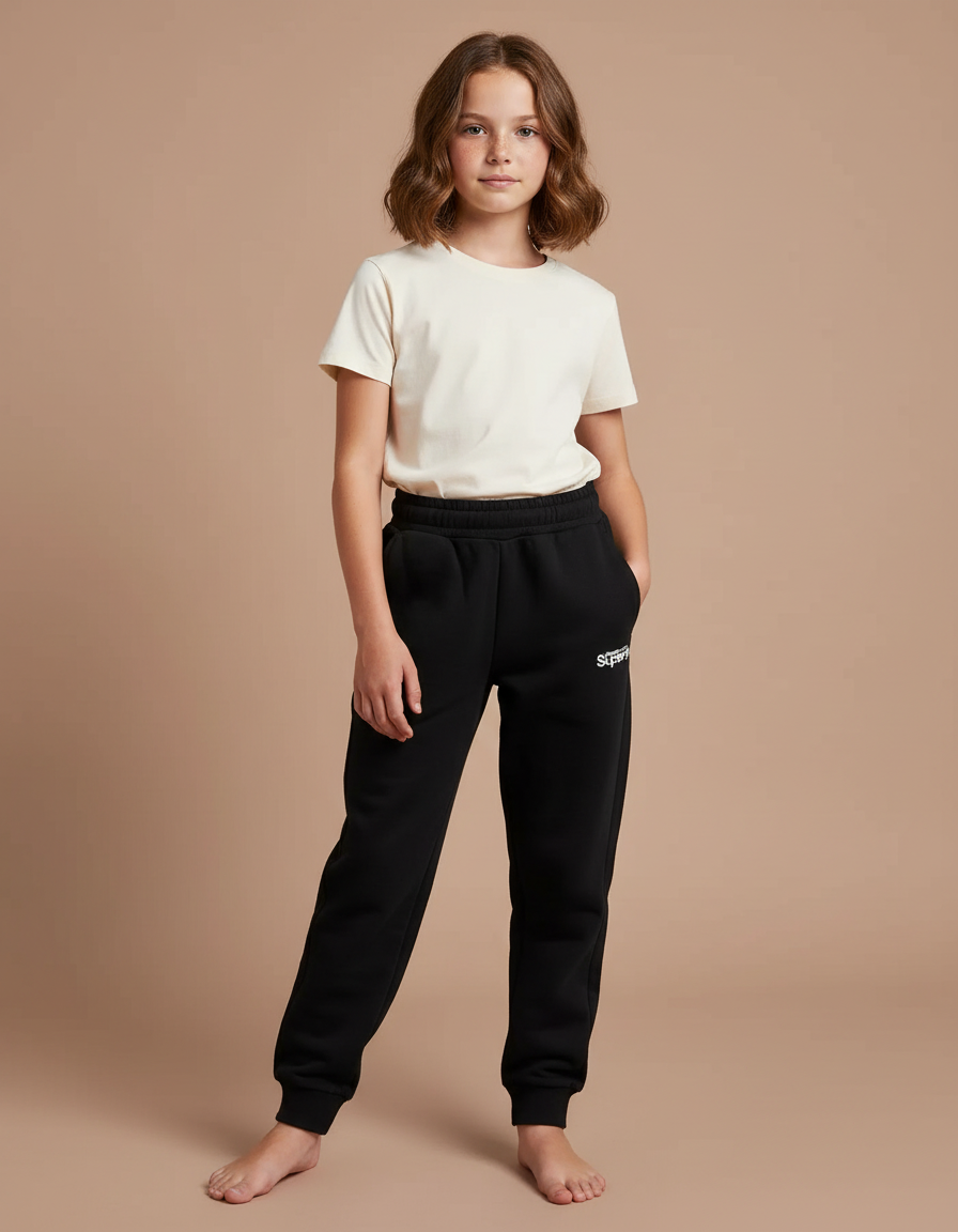 Pantalon Noir Molletonné Enfant Décontracté Sport Imprimé