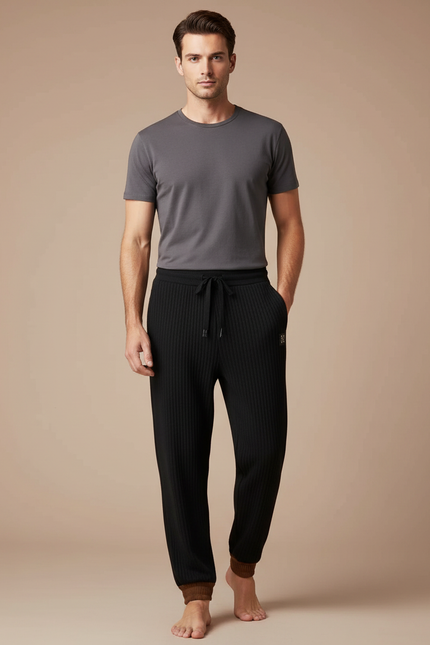 Pantalon Noir Côtelé Droit Décontracté Homme Cordon - Cordé
