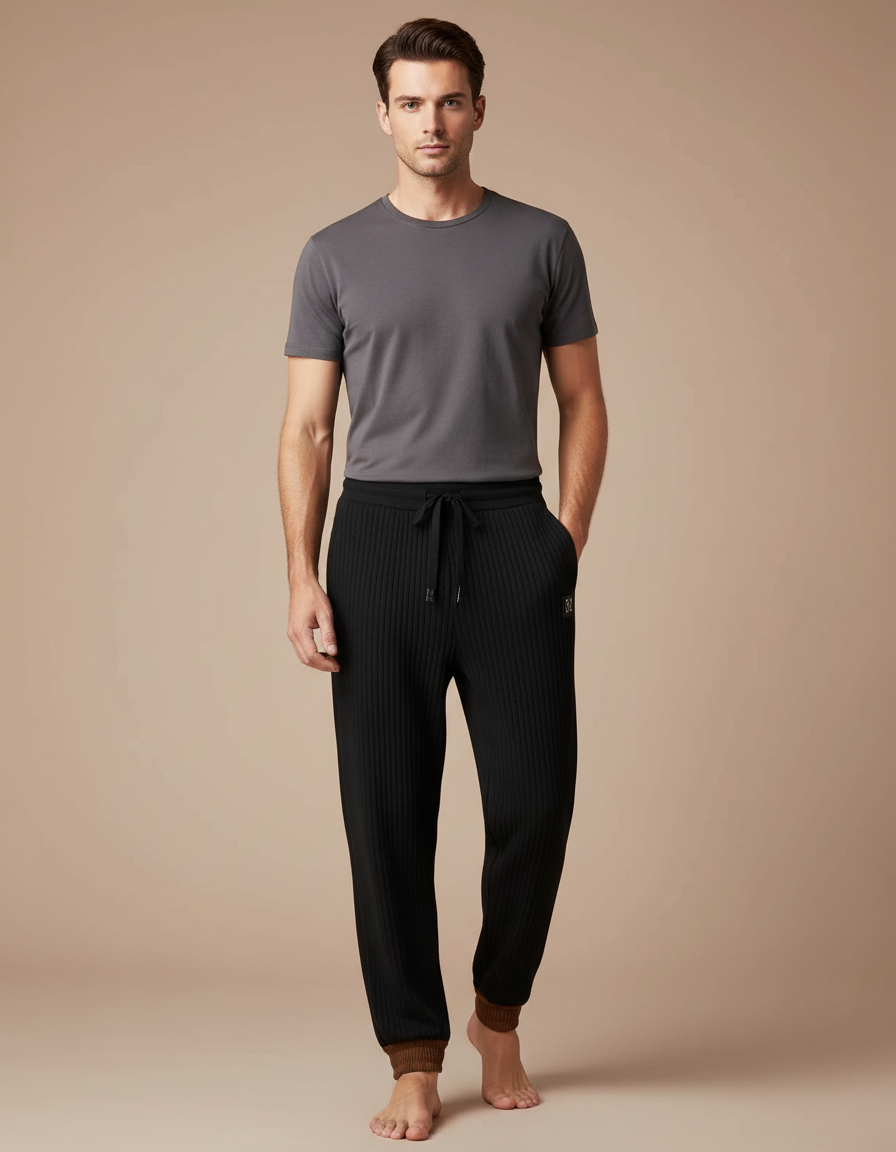 Pantalon Noir Côtelé Droit Décontracté Homme Cordon - Cordé