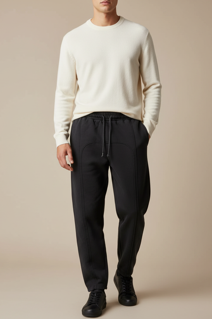 Pantalon Noir Ample Cordon Décontracté Homme - Molleton