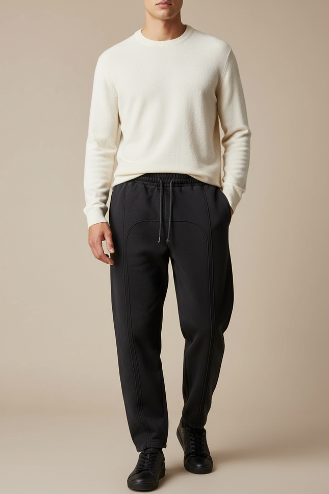 Pantalon Noir Ample Cordon Décontracté Homme - Molleton