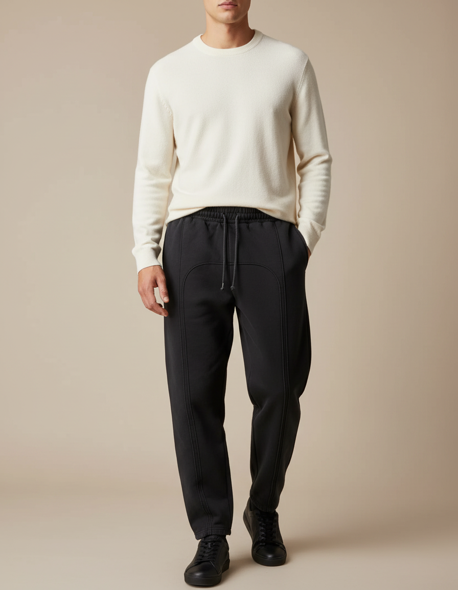 Pantalon Noir Ample Cordon Décontracté Homme - Molleton