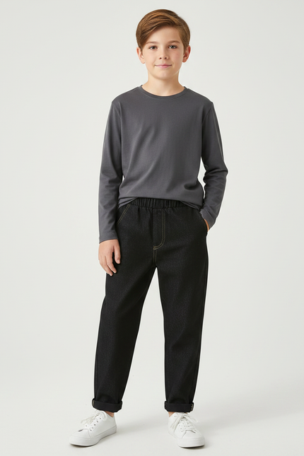 Pantalon Noir Denim Enfant Élastique Décontracté - Jean