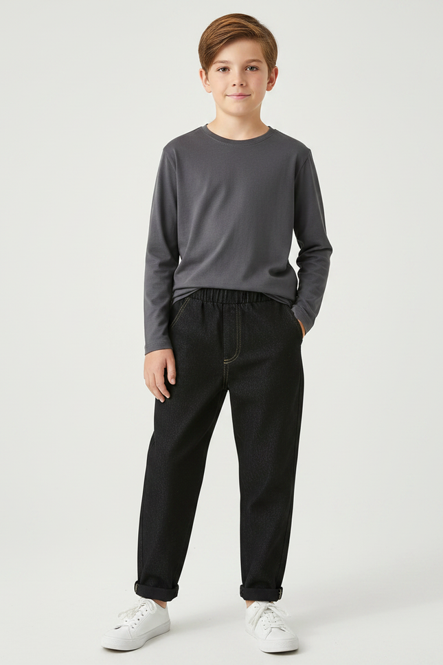 Pantalon Noir Denim Enfant Élastique Décontracté - Jean