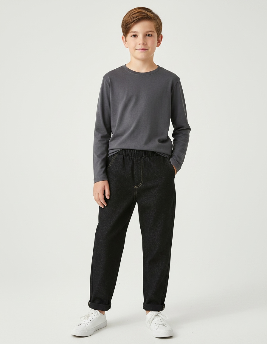 Pantalon Noir Denim Enfant Élastique Décontracté - Jean