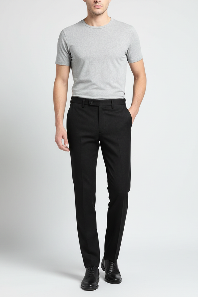 Pantalon Noir Homme Classique Élégant Slim Habillé - Gabardine