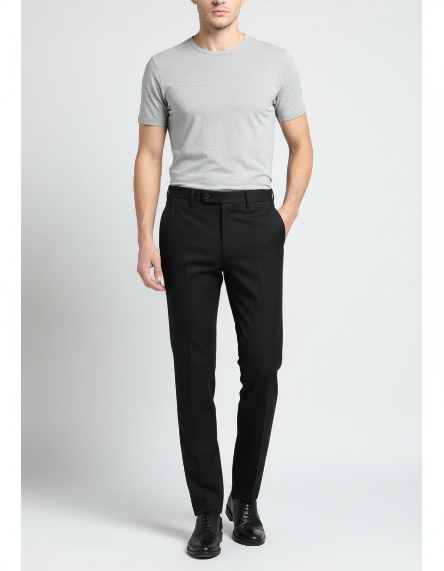 Pantalon Noir Homme Classique Élégant Slim Habillé - Gabardine