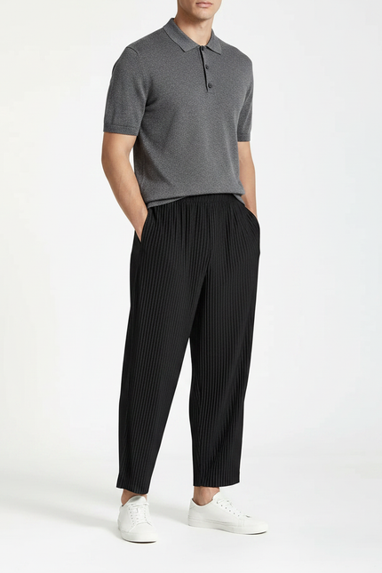 Pantalon Noir Plissé Ample Décontracté Léger - Polyester