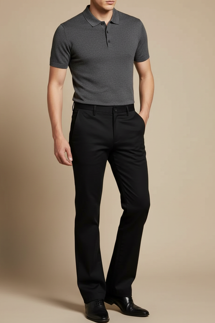 Pantalon Noir Droit Classique Élégant Homme - Gabardine