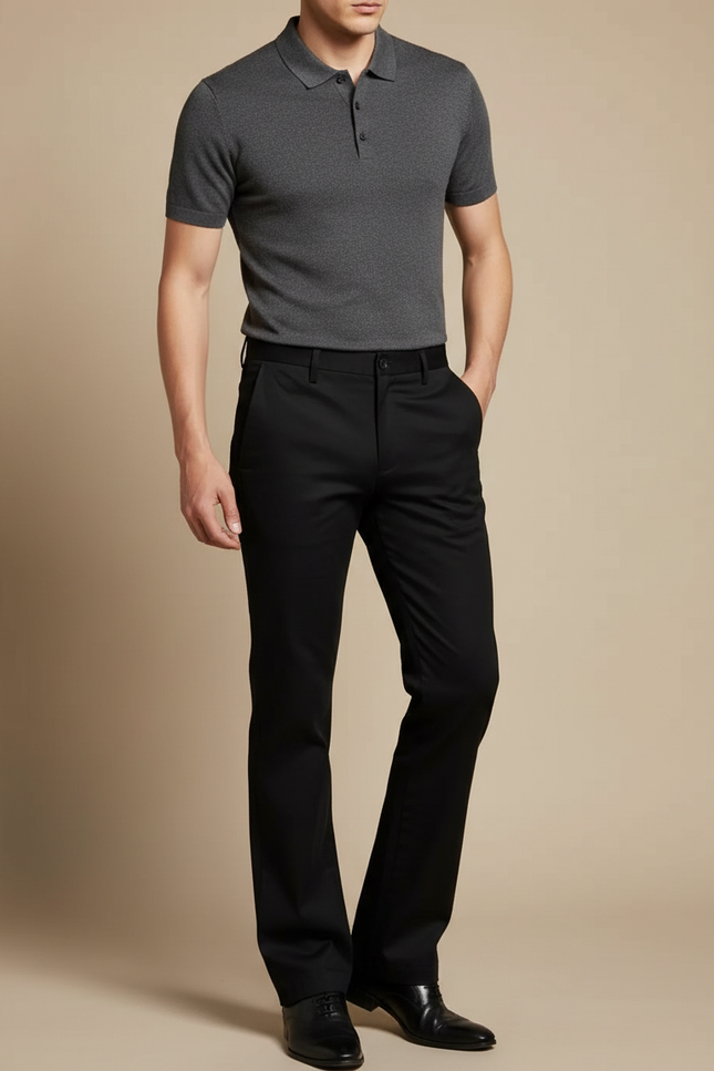 Pantalon Noir Droit Classique Élégant Homme - Gabardine