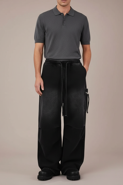 Pantalon Noir Baggy Jean Large Décontracté Streetwear