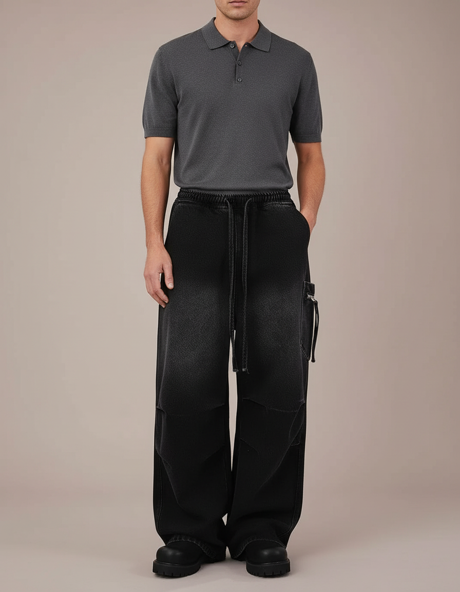 Pantalon Noir Baggy Jean Large Décontracté Streetwear