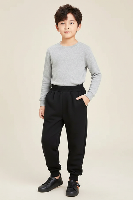 Pantalon Noir Molletonné Confortable Enfant Décontracté Sport