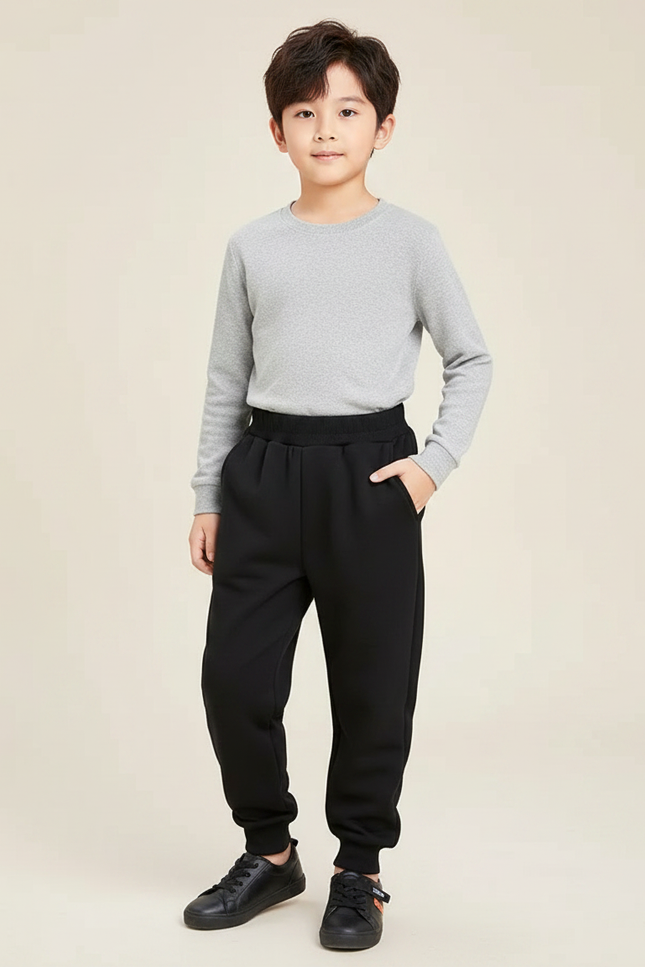 Pantalon Noir Molletonné Confortable Enfant Décontracté Sport