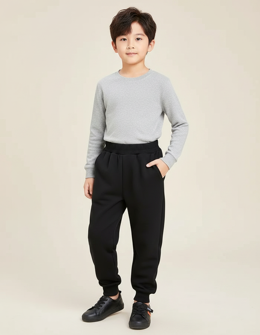 Pantalon Noir Molletonné Confortable Enfant Décontracté Sport