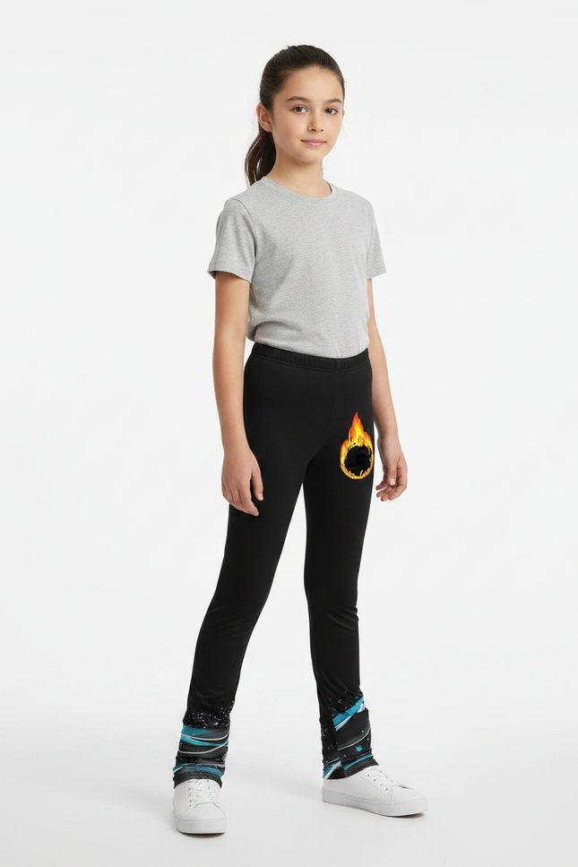 Pantalon Noir Fille Imprimé Élastique Sport Performance - Polyester