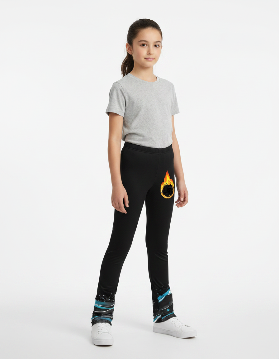 Pantalon Noir Fille Imprimé Élastique Sport Performance - Polyester