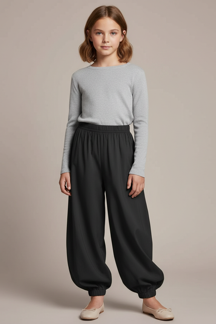 Pantalon Noir Ample Harem Fluide Enfant - Viscose