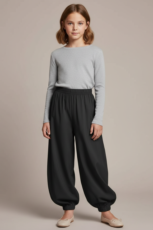 Pantalon Noir Ample Harem Fluide Enfant - Viscose