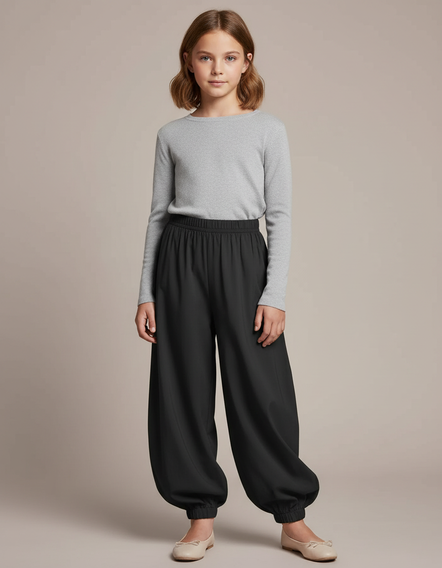 Pantalon Noir Ample Harem Fluide Enfant - Viscose